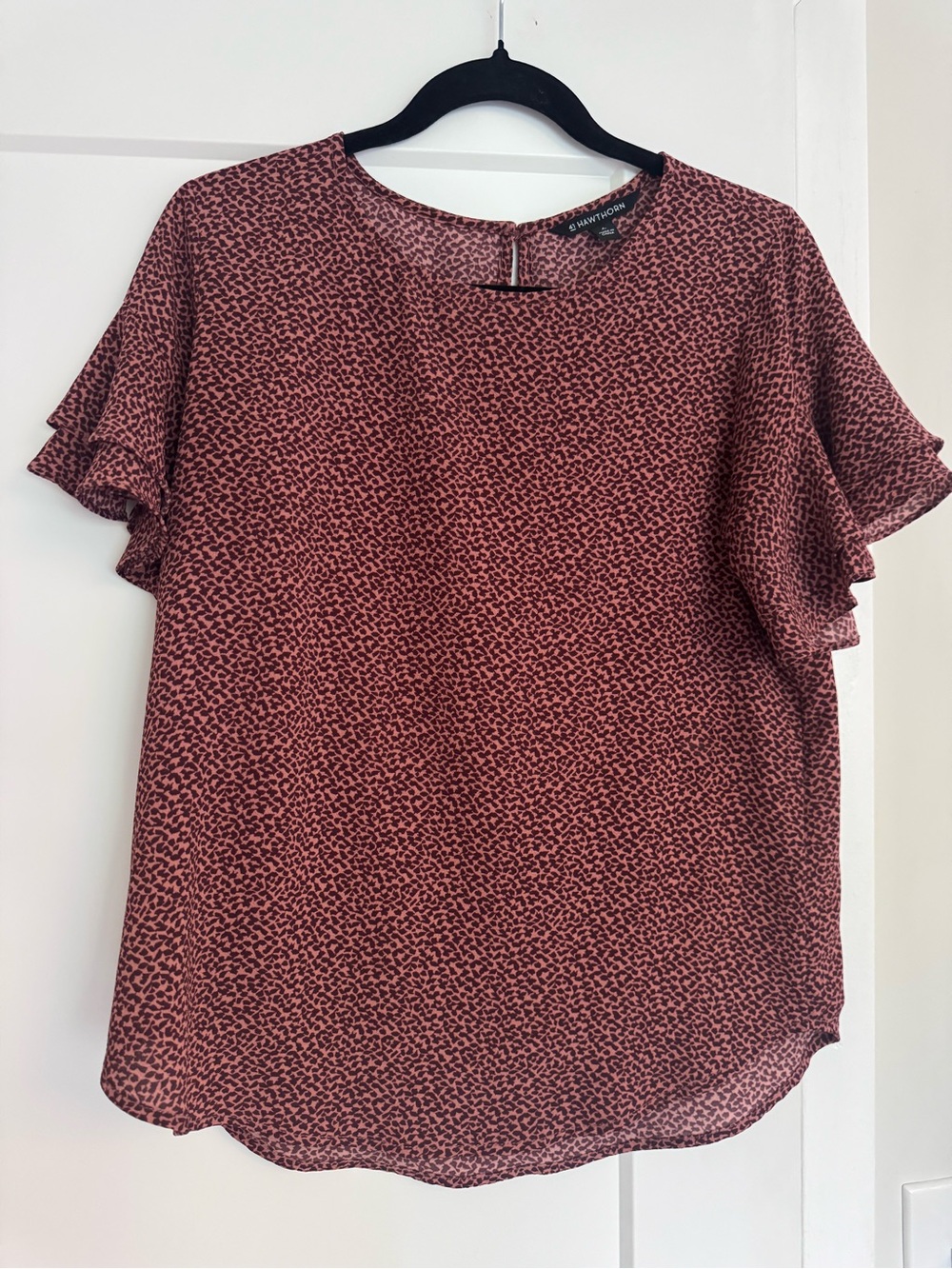 41 Hawthorn Rose-Mauve Printed Flutter Sleeve Blouse
